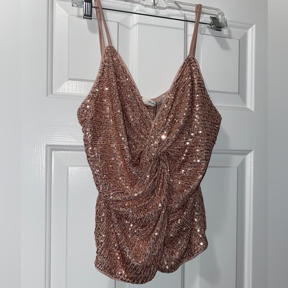 Women’s Sparkly Pink Sequin Top V-Cut